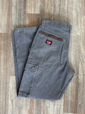 Wrangler Men's Gray Cargo Work Pants with Brown Trim